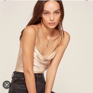 Reformation Sammi Top Cowl Tank in Champagne Cream Silk